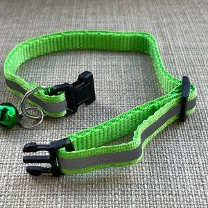 Dog Collar Light Green Color Reflective Cat Neck Collar W Bell Adjustable Small